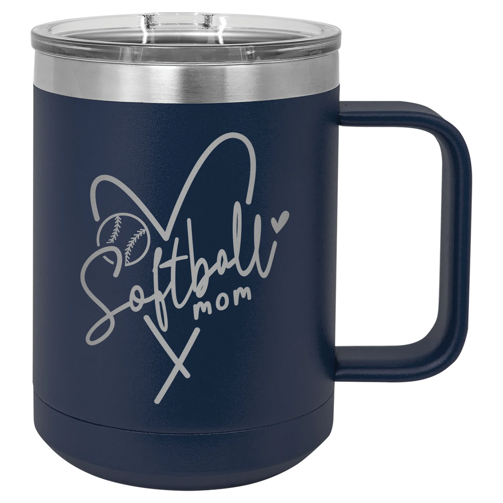 Softball Mom Heart - Polar Camel Vacuum Insulated Mug with Slider Lid - Navy Blue