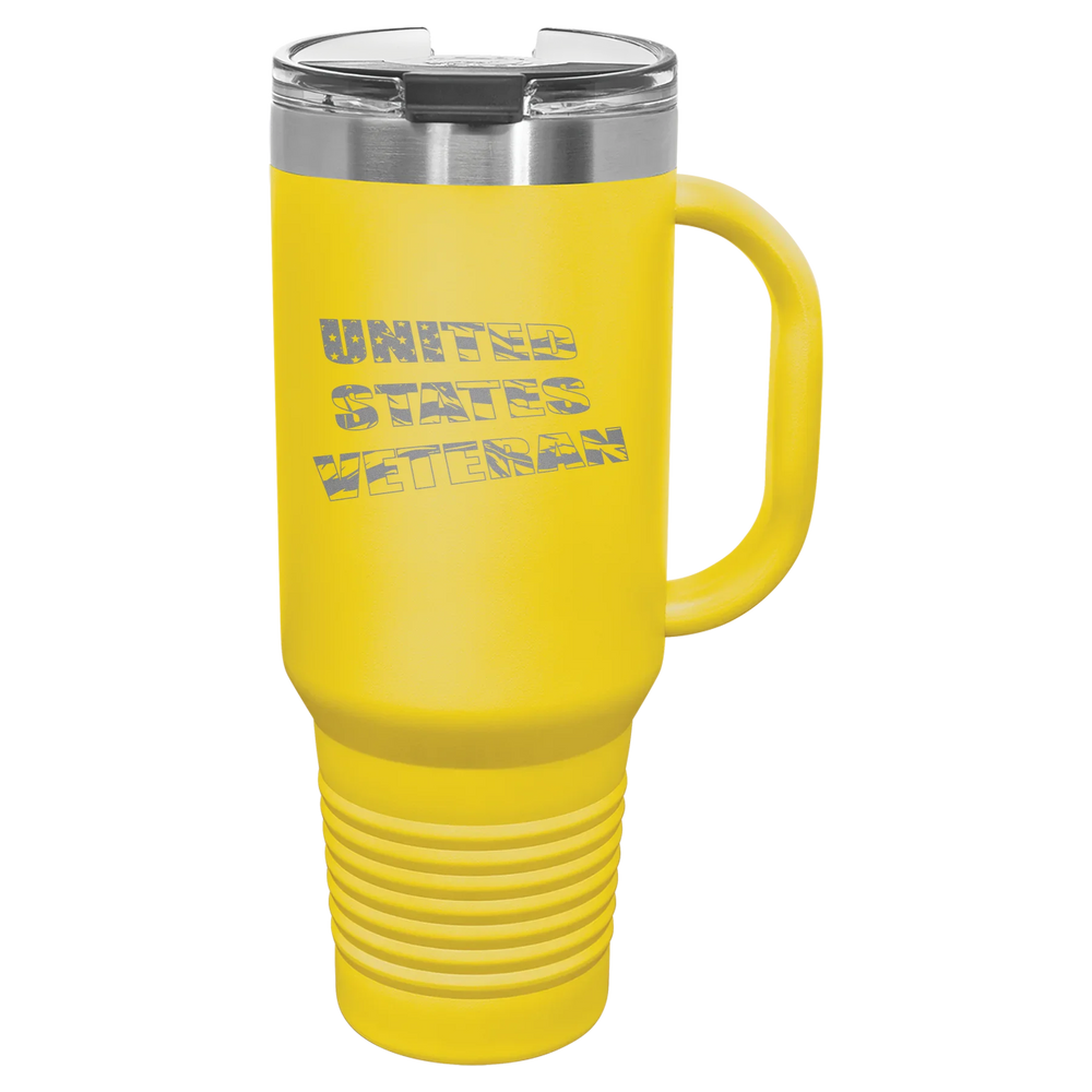 Flag Veteran - Polar Camel Travel Mug with Snap Lid & Straw - Yellow