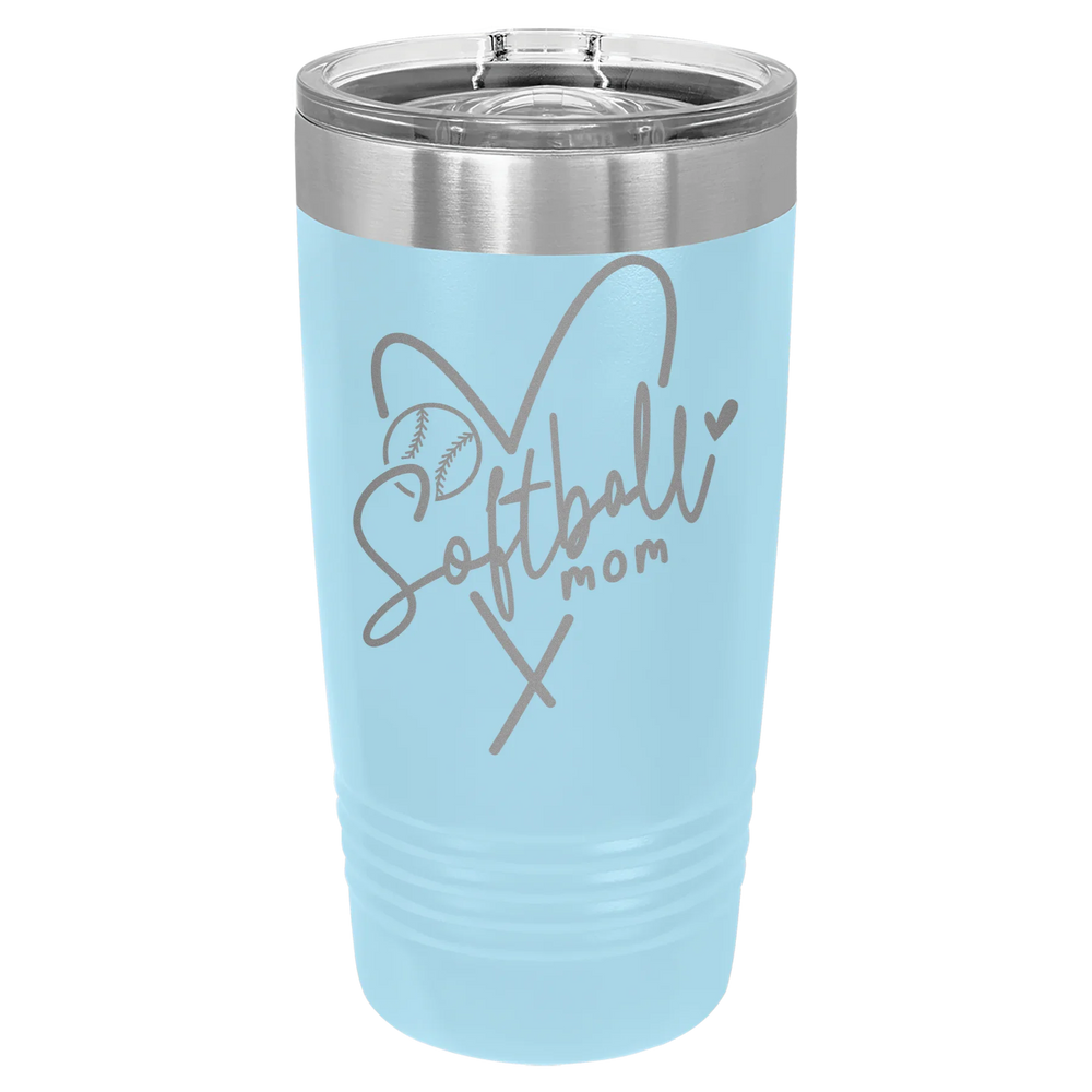 Softball Mom Heart - Polar Camel Ringneck Tumbler with Slider Lid - Light Blue