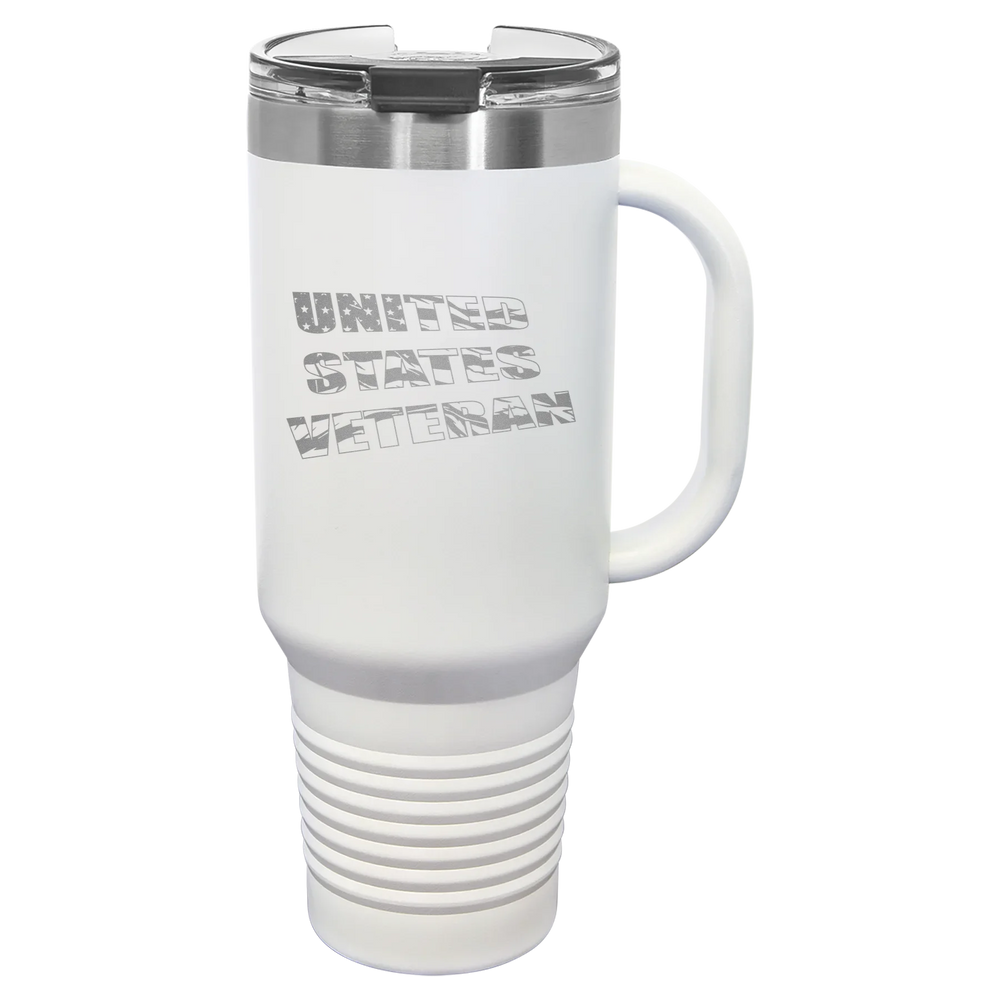 Flag Veteran - Polar Camel Travel Mug with Snap Lid & Straw - White