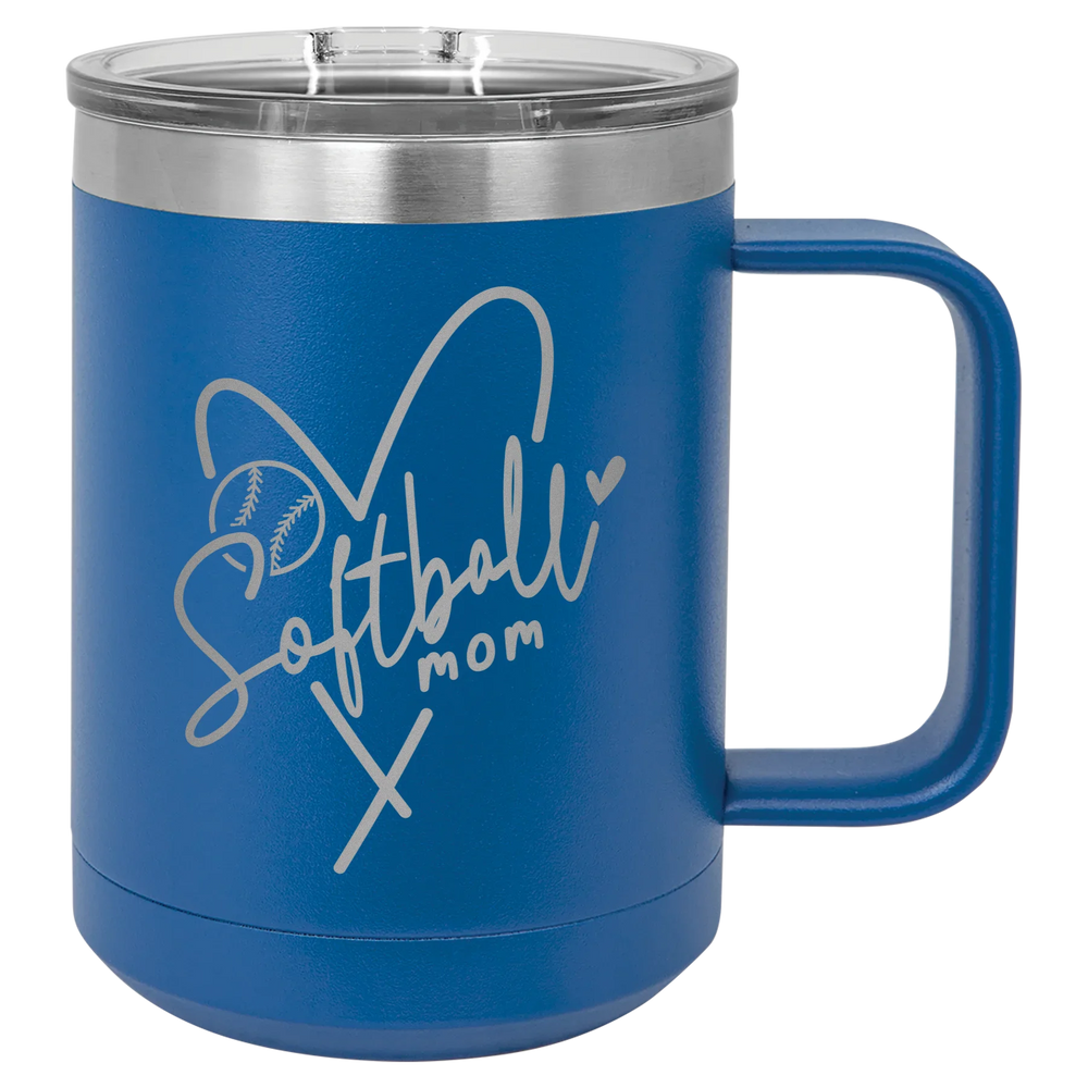Softball Mom Heart - Polar Camel Vacuum Insulated Mug with Slider Lid - Royal Blue