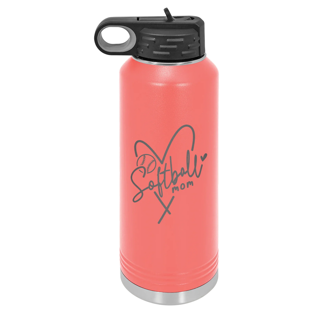Softball Mom Heart - Polar Camel Water Bottle - Coral