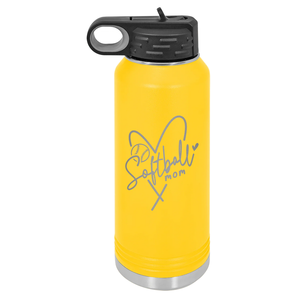 Softball Mom Heart - Polar Camel Water Bottle - Yellow