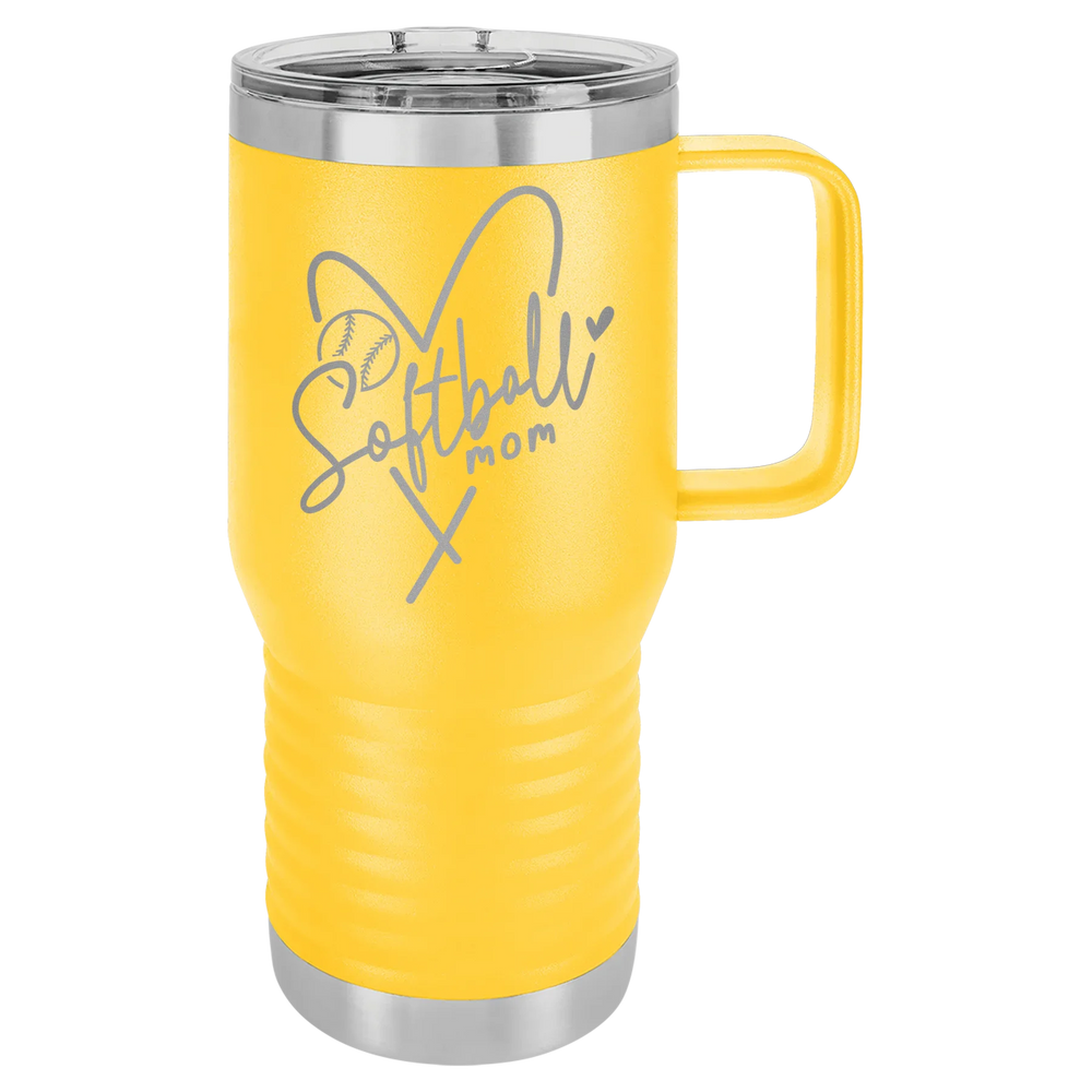 Softball Mom Heart - Polar Camel Vacuum Insulated Travel Mug with Slider Lid - Yellow