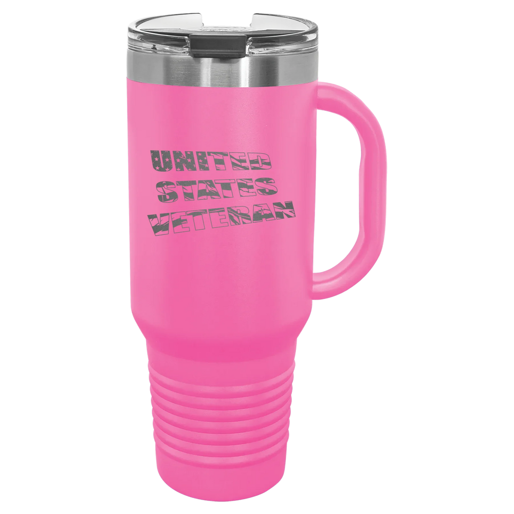 Flag Veteran - Polar Camel Travel Mug with Snap Lid & Straw - Pink