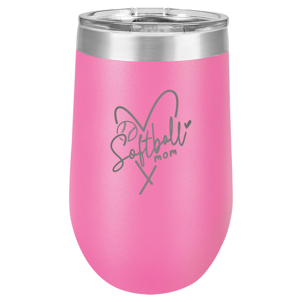 Softball Mom Heart - Polar Camel Stemless Tumbler with Lid - Pink