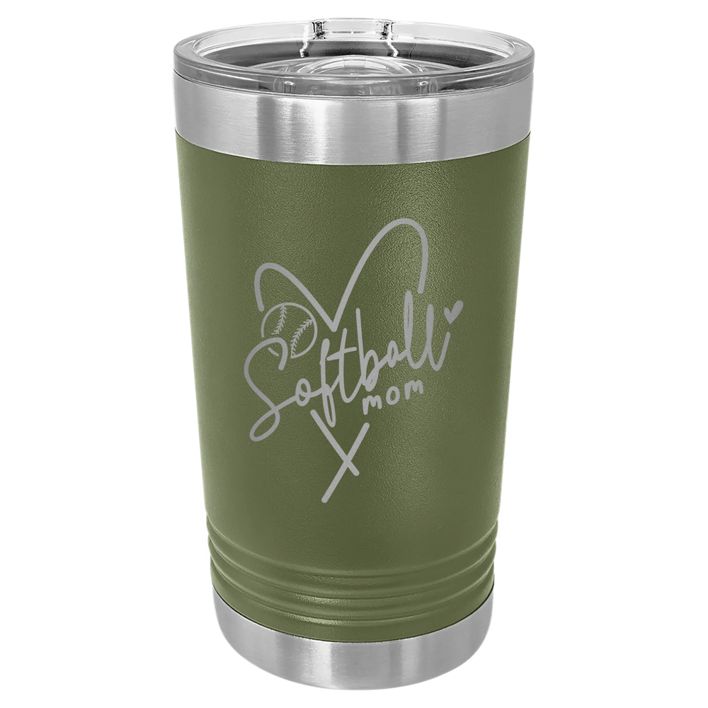 Softball Mom Heart - Polar Camel Pint with Slider Lid - Olive Green