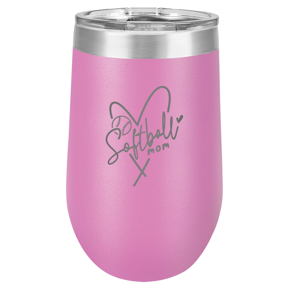 Softball Mom Heart - Polar Camel Stemless Tumbler with Lid - Light Purple