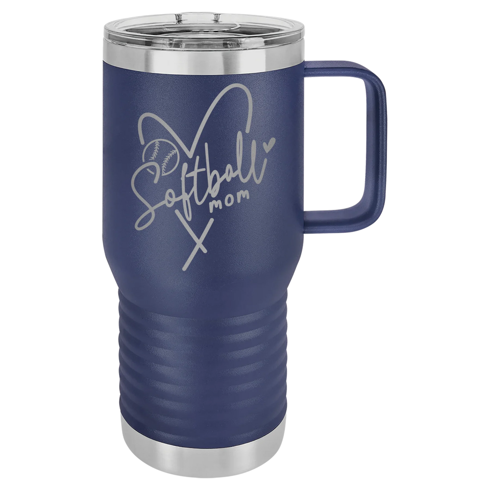 Softball Mom Heart - Polar Camel Vacuum Insulated Travel Mug with Slider Lid - Navy Blue