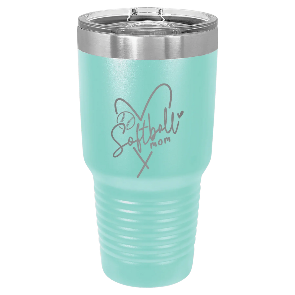 Softball Mom Heart - Polar Camel Ringneck Tumbler with Slider Lid - Teal