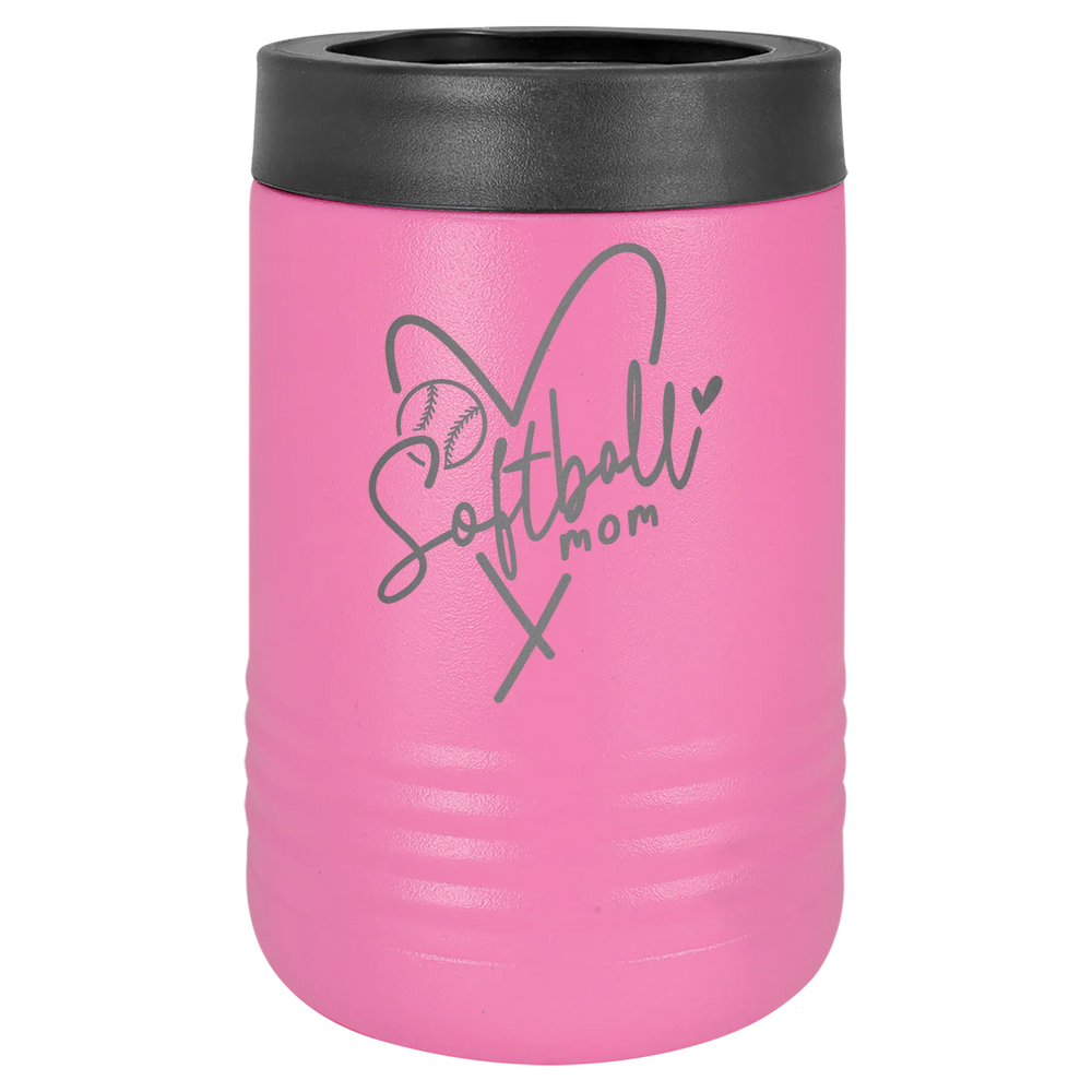 Softball Mom Heart - Polar Camel Beverage Holder - Pink Stainless Steel Vacuum Insulated