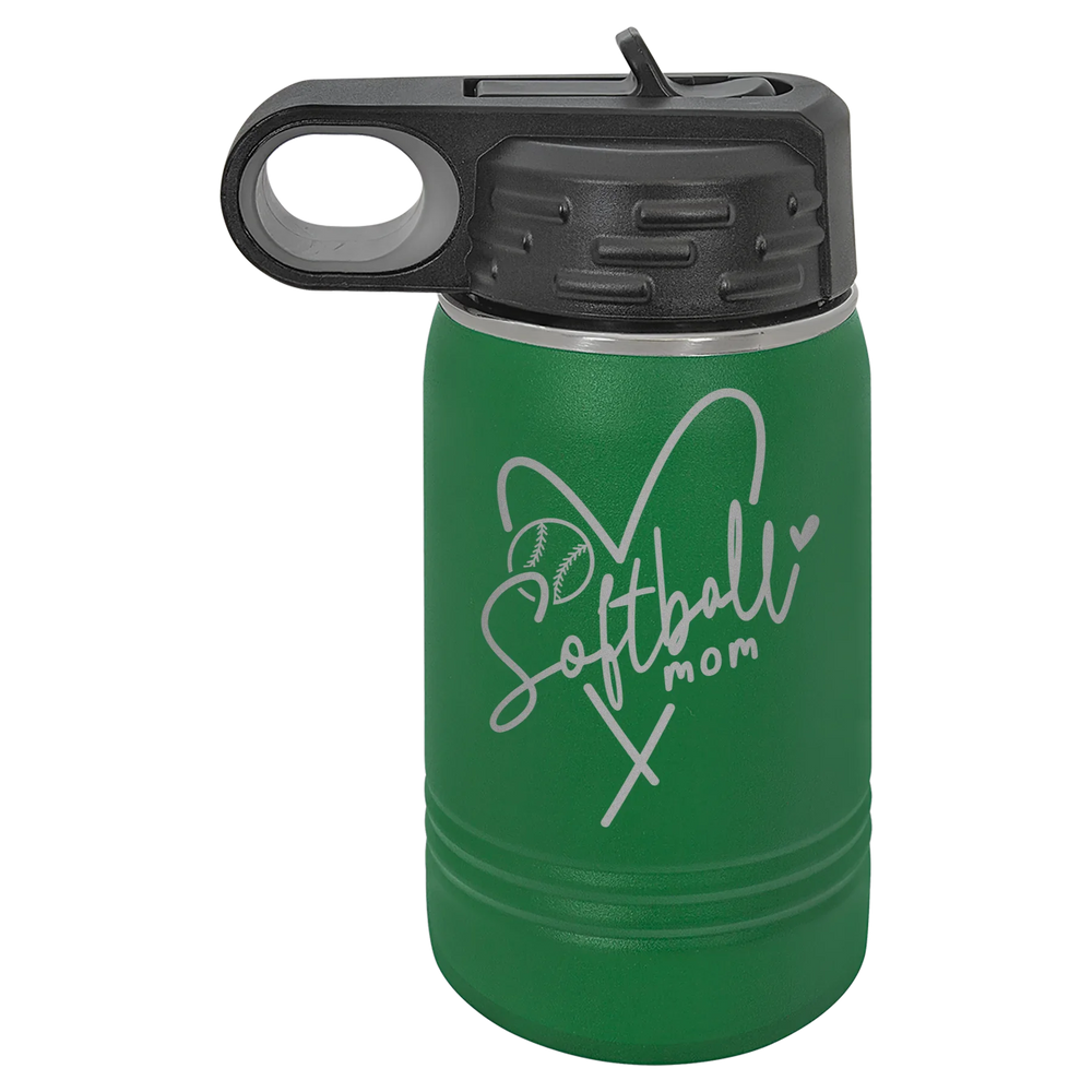 Softball Mom Heart - Polar Camel Water Bottle - Green Polar Camel