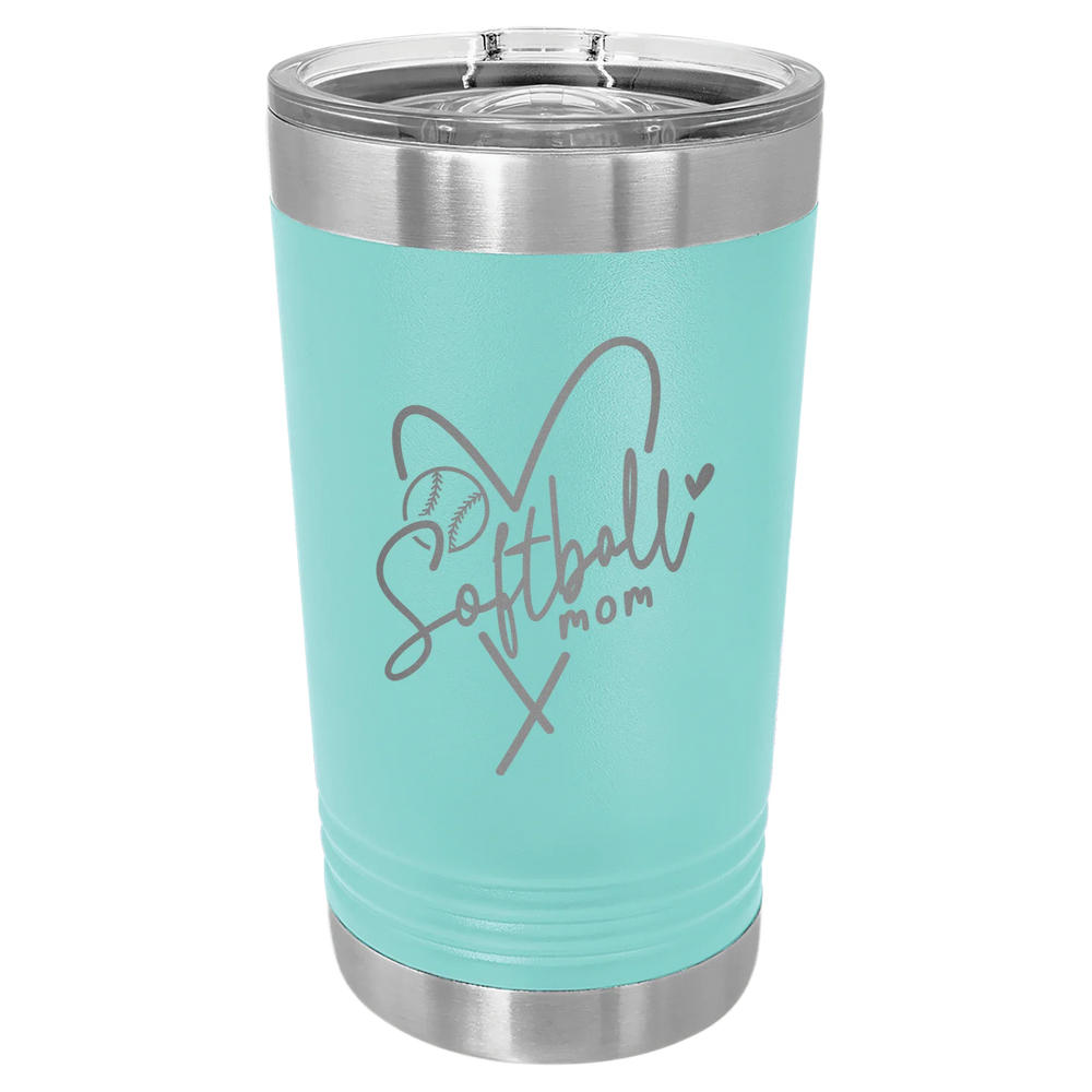 Softball Mom Heart - Polar Camel Pint with Slider Lid - Teal