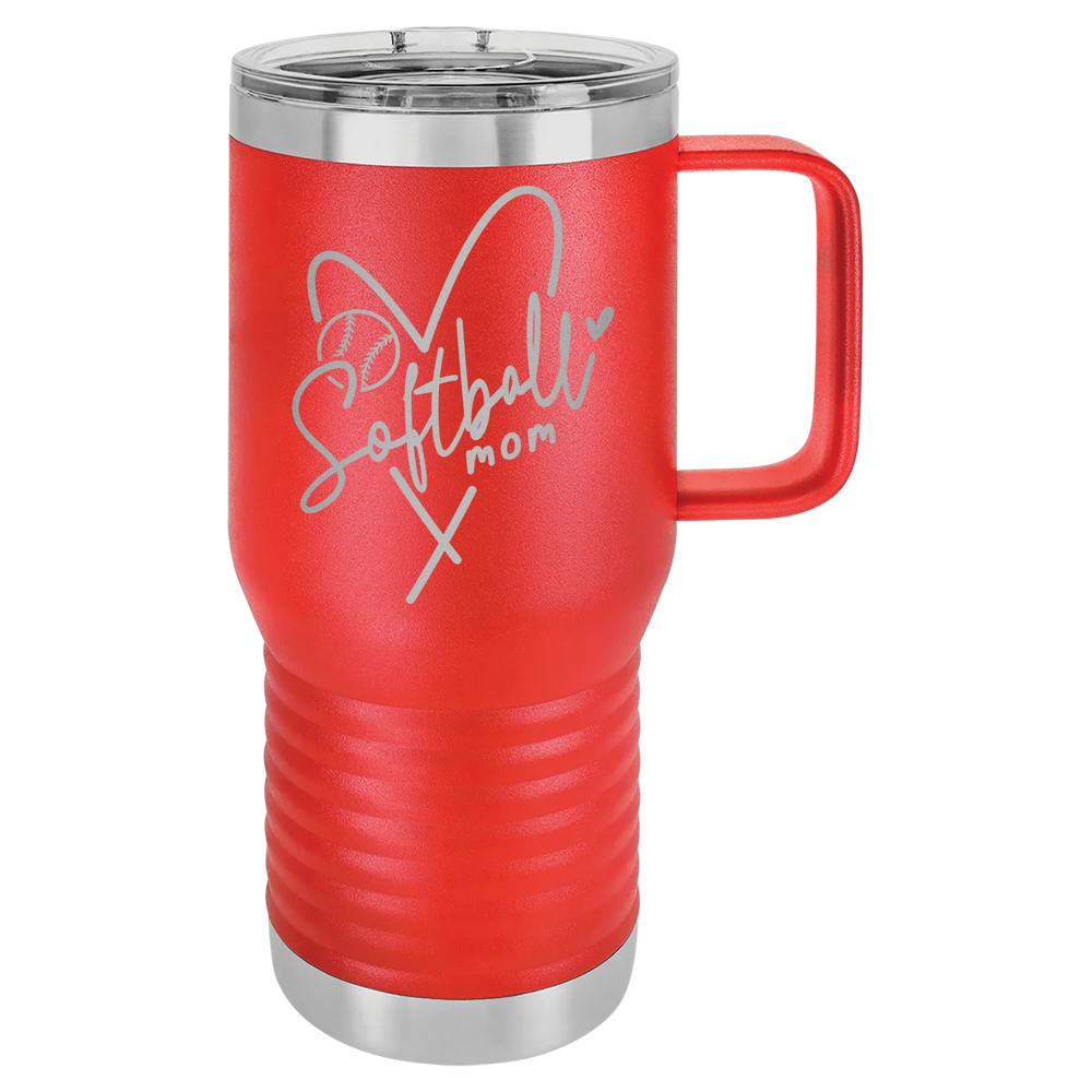 Softball Mom Heart - Polar Camel Vacuum Insulated Travel Mug with Slider Lid - Red