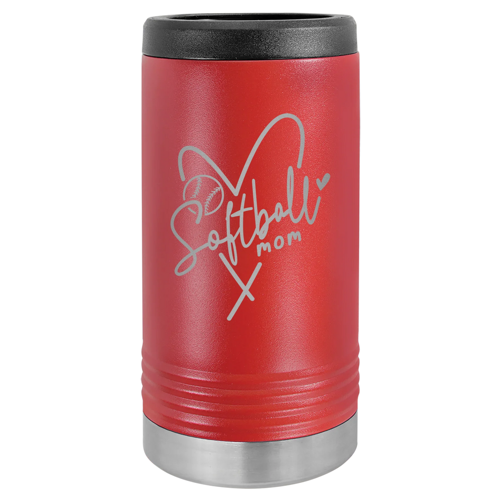 Softball Mom Heart - Polar Camel Beverage Holder - Red Slim
