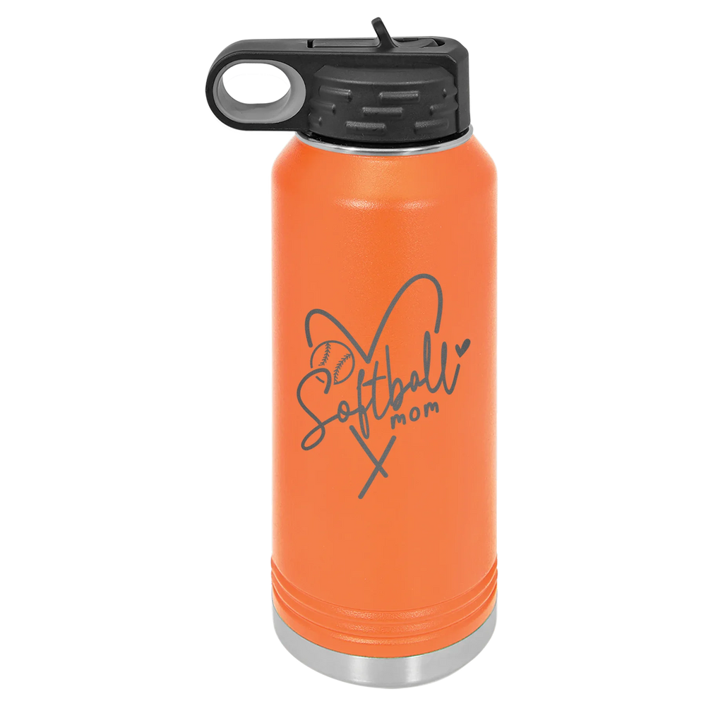 Softball Mom Heart - Polar Camel Water Bottle - Orange