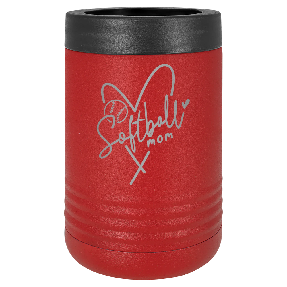 Softball Mom Heart - Polar Camel Beverage Holder - Red Stainless Steel Vacuum Insulated
