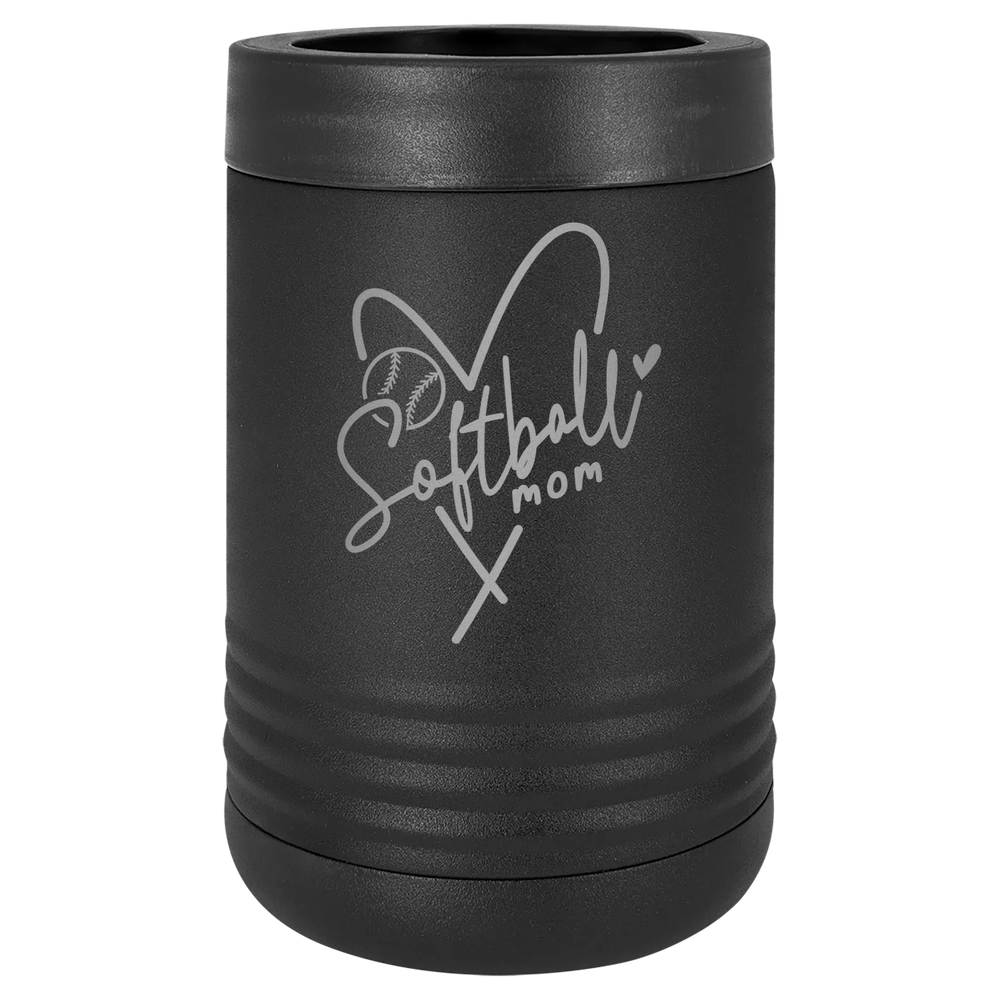 Softball Mom Heart - Polar Camel Beverage Holder - Black Stainless Steel Vacuum Insulated