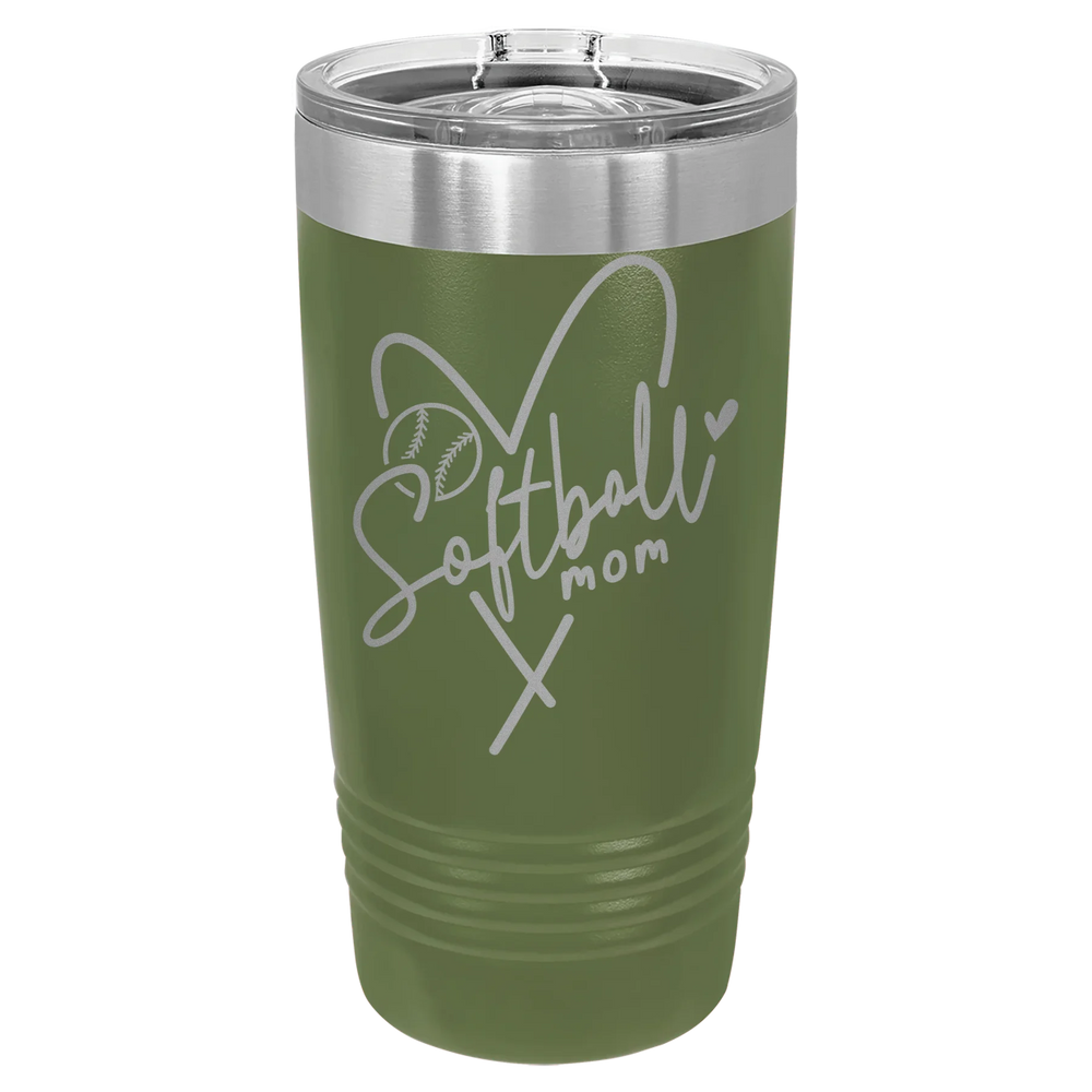 Softball Mom Heart - Polar Camel Ringneck Tumbler with Slider Lid - Olive Green