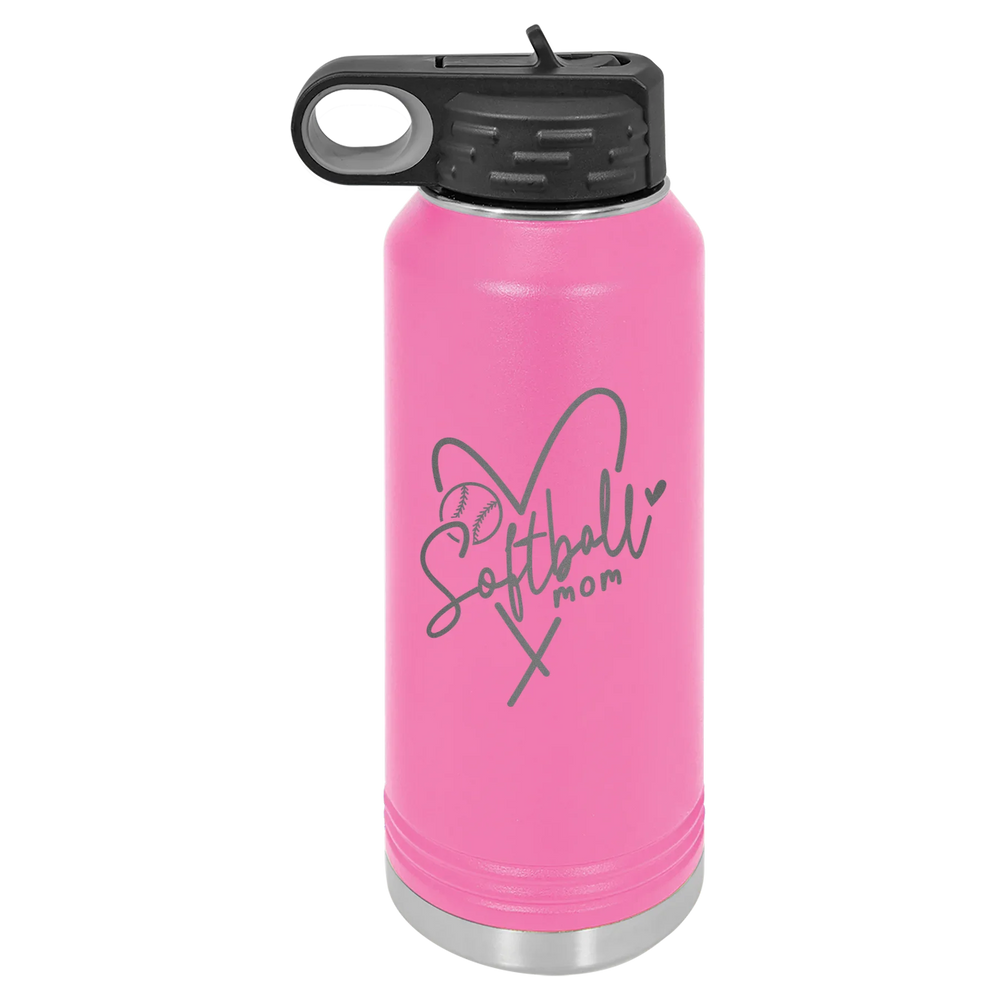 Softball Mom Heart - Polar Camel Water Bottle - Pink