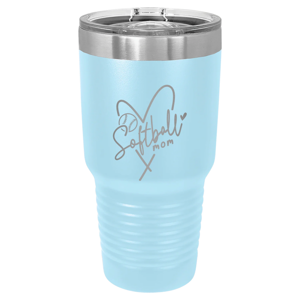 Softball Mom Heart - Polar Camel Ringneck Tumbler with Slider Lid - Light Blue