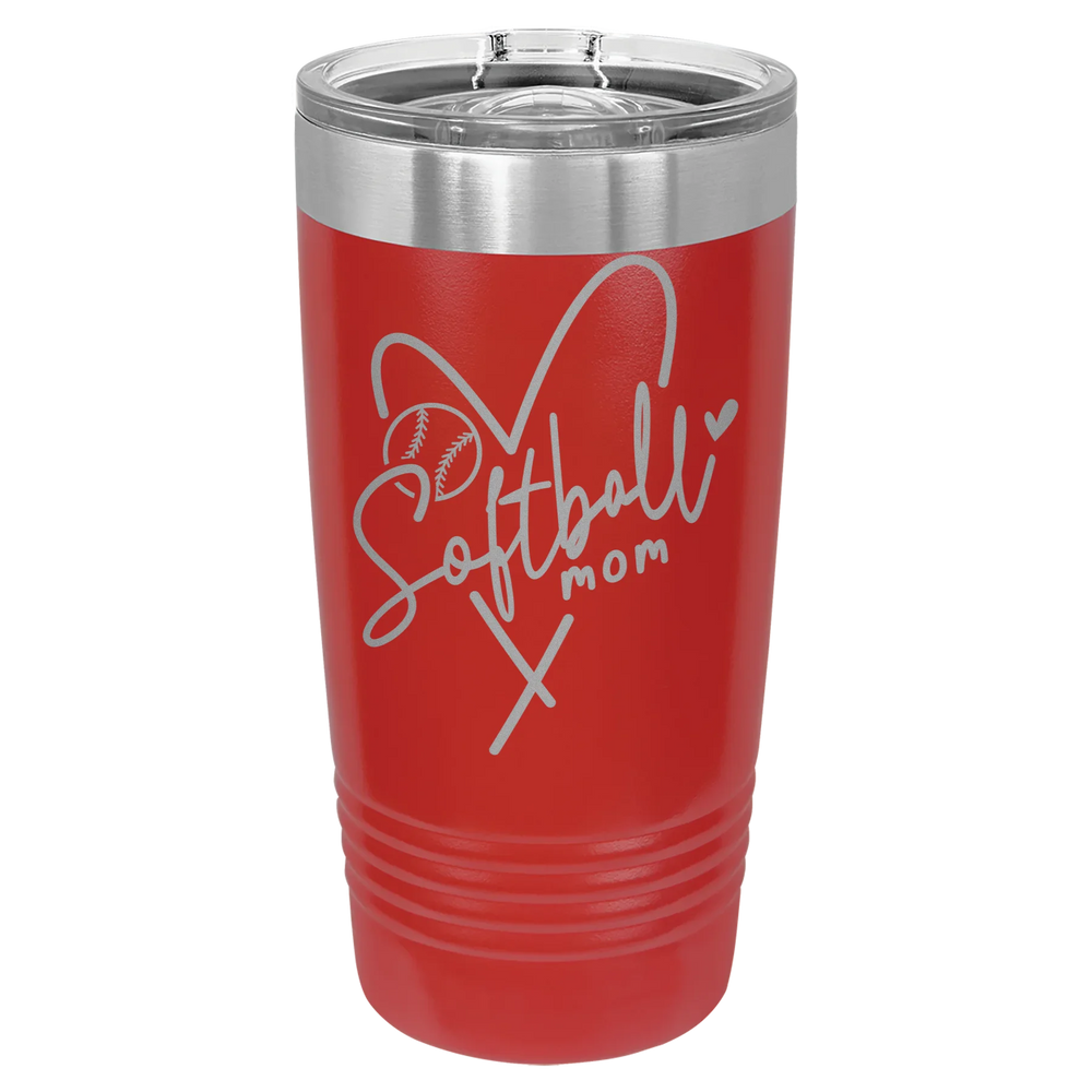 Softball Mom Heart - Polar Camel Ringneck Tumbler with Slider Lid - Red
