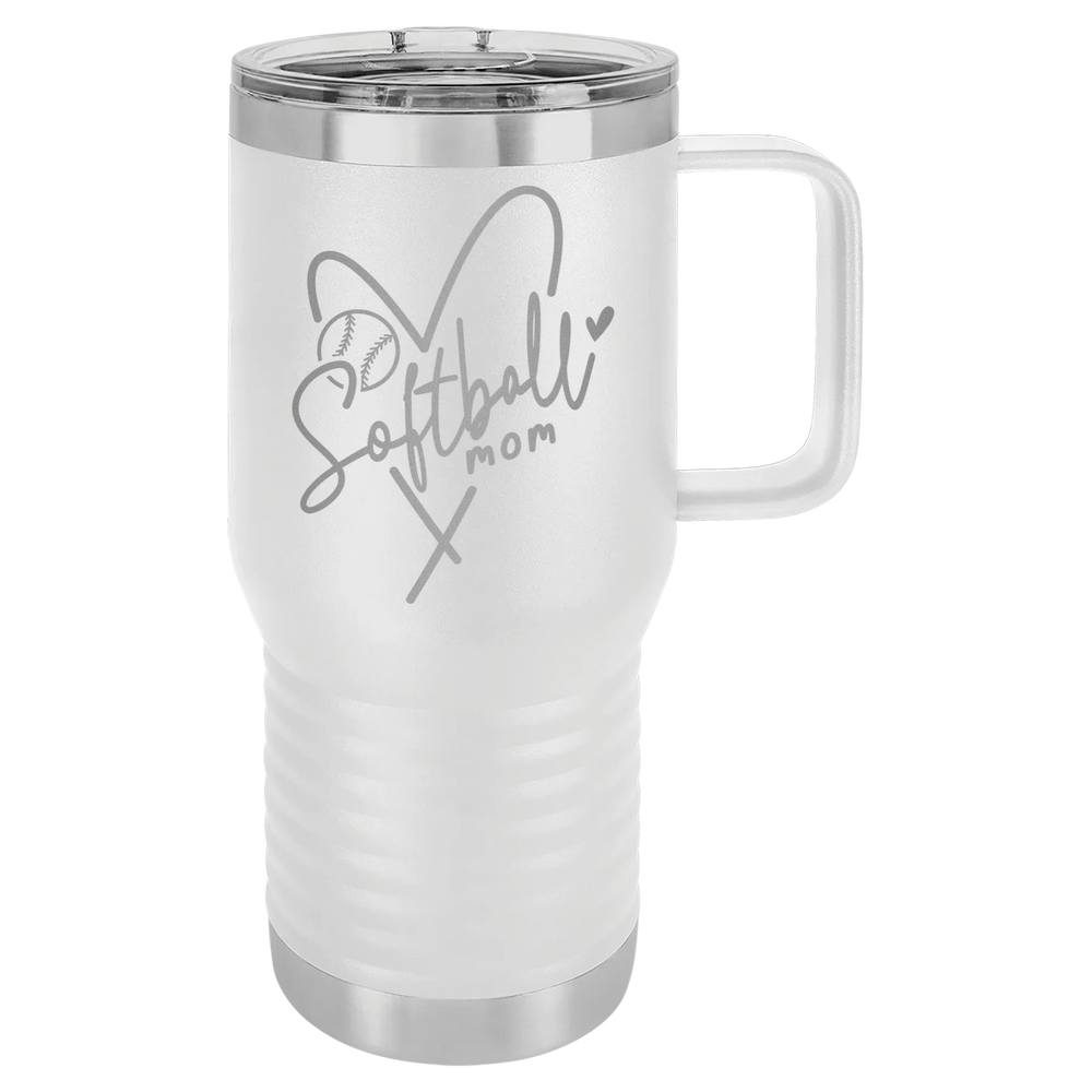 Softball Mom Heart - Polar Camel Vacuum Insulated Travel Mug with Slider Lid - White