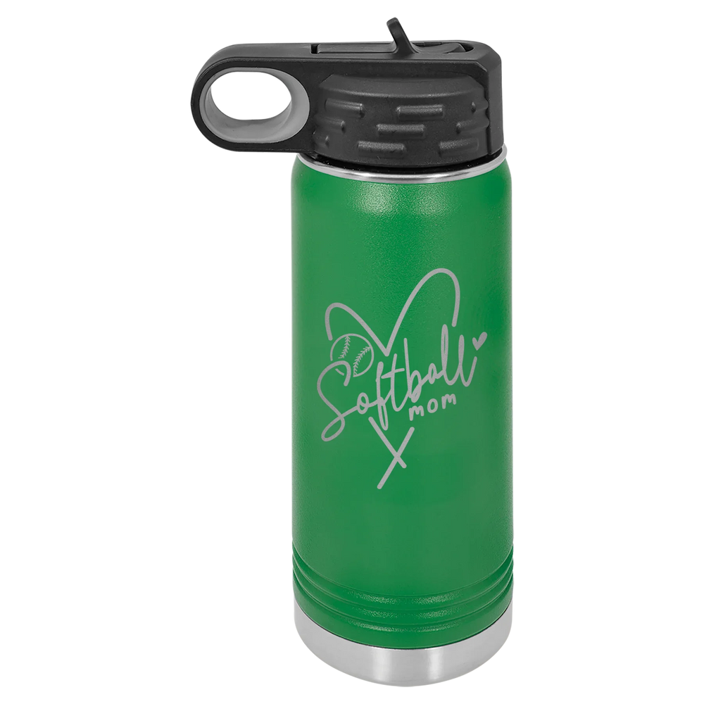 Softball Mom Heart - Polar Camel Water Bottle - Green