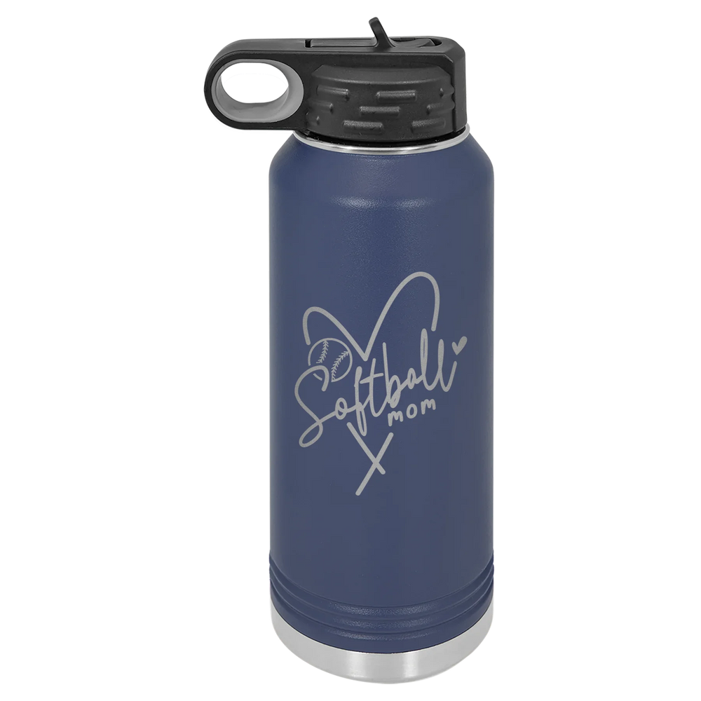Softball Mom Heart - Polar Camel Water Bottle - Navy Blue
