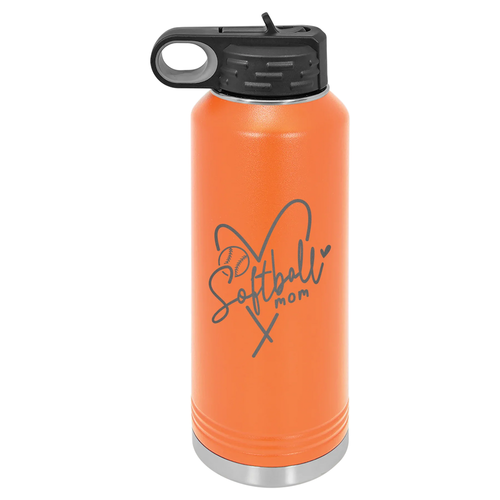 Softball Mom Heart - Polar Camel Water Bottle - Orange