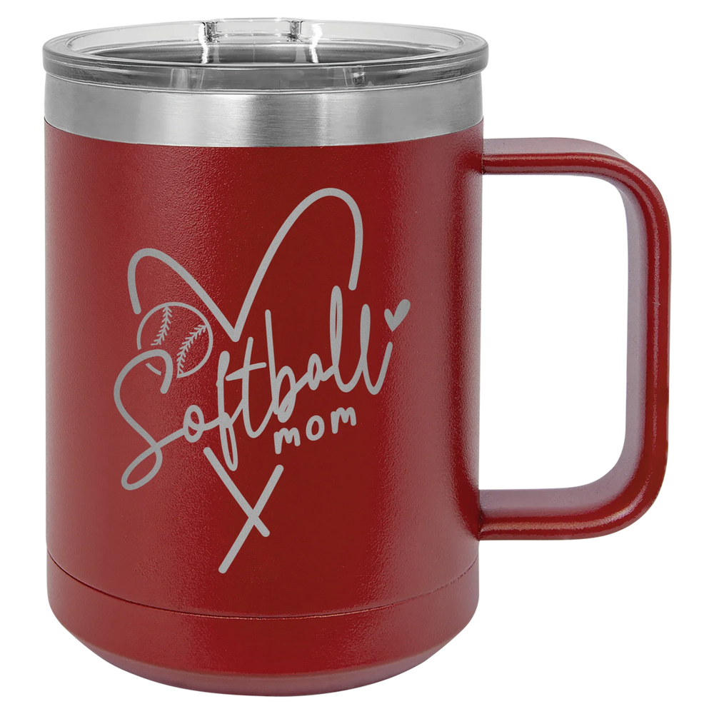 Softball Mom Heart - Polar Camel Vacuum Insulated Mug with Slider Lid - Maroon